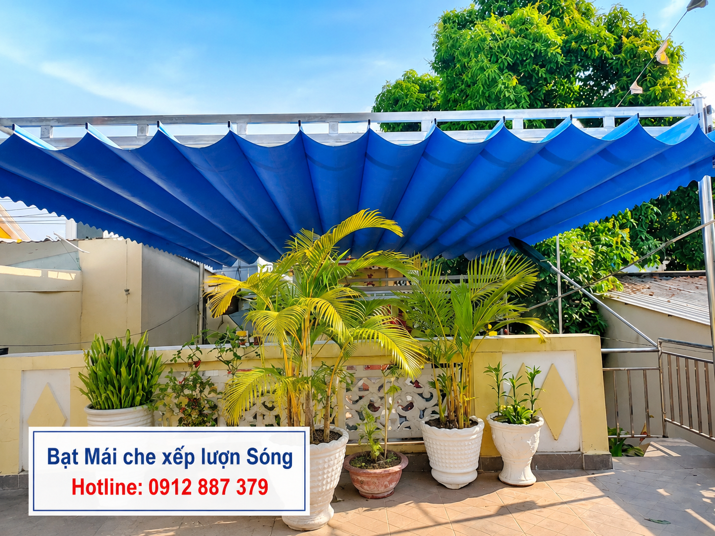 Thi công bạt kéo mái xếp lượn sóng & Mái che nắng tự động tại Krông Pắc, Đắk Lắk