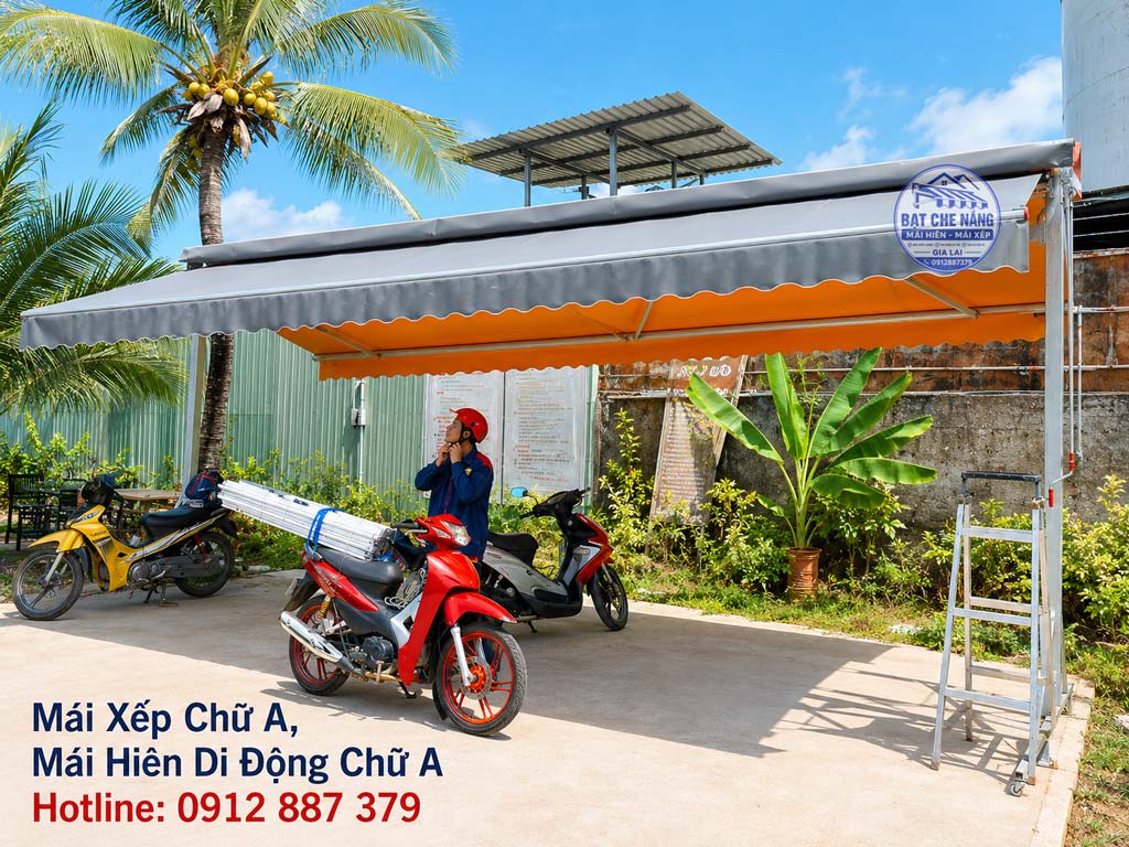 Báo giá mái xếp chữ A tại Đắk Mil, Mái hiên di động chữ A tại Đắk Nông